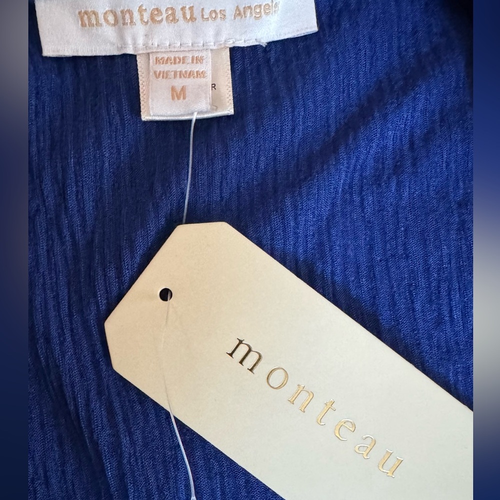 MONTEAU  LOS ANGELES V Neck Keyhole Cut Out Dress in Royal Blur Medium NWT - Picture 3 of 3